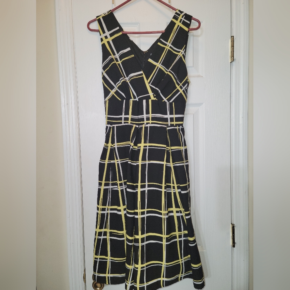 Rabbit Rabbit Rabbit Black and Yellow Checkered Midi Dress